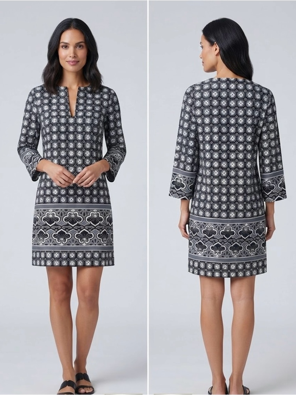 Tory Burch Black and White Printed Mini Dress